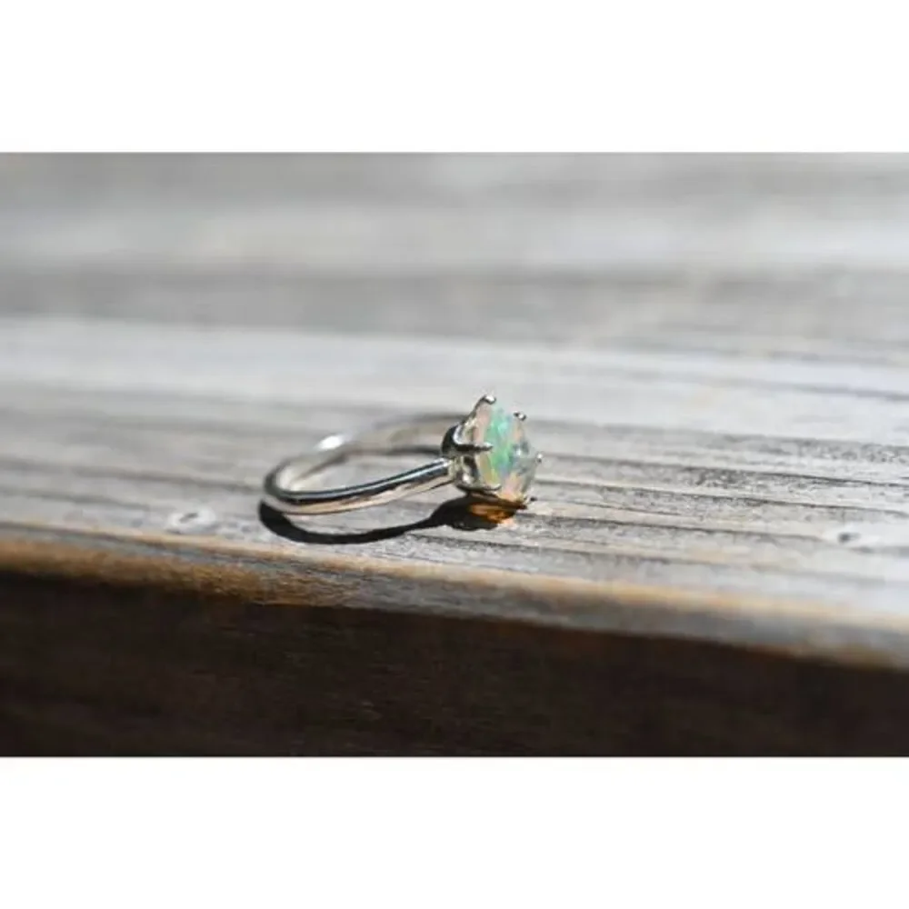 Opal ring, alternative engagement jewelry anniversary, sterling silver